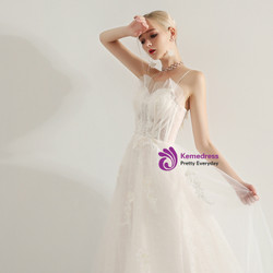 Shop 2019 Long & Short In Stock:Ship in 48 Hours White Tulle Lace Appliques Spaghetti Straps Prom Dress With Factory Price From Kemedress