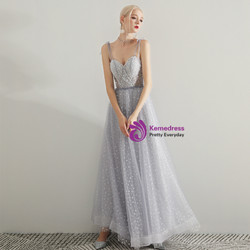 Shop 2019 Long & Short In Stock:Ship in 48 Hours Gray Tulle Spaghetti Straps Prom Dress With Factory Price From Kemedress