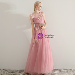 Shop 2019 Long & Short In Stock:Ship in 48 Hours Pink Tulle Appliques Prom Dress With Factory Price From Kemedress