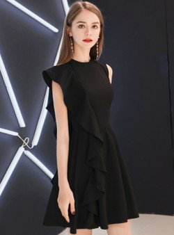 Shop 2019 Long & Short In Stock:Ship in 48 Hours Black Satin Short Homecoming Dress With Factory Price From Kemedress