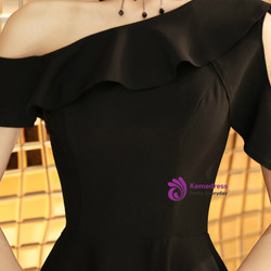 Shop 2019 Long & Short In Stock:Ship in 48 Hours Black One Shoulder Tea Length Prom Dress With Factory Price From Kemedress