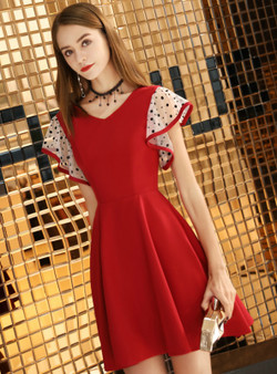 Shop 2019 Long & Short In Stock:Ship in 48 Hours Burgundy Satin V-neck Homecoming Dress With Factory Price From Kemedress