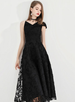 Shop 2019 Long & Short In Stock:Ship in 48 Hours Black Lace One Shoulder Prom Dress With Factory Price From Kemedress