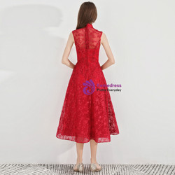 Shop 2019 Long & Short In Stock:Ship in 48 Hours Burgundy High Neck Lace Short Prom Dress With Factory Price From Kemedress