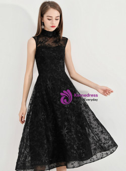 Shop 2019 Long & Short In Stock:Ship in 48 Hours Black High Neck Lace Short Prom Dress With Factory Price From Kemedress