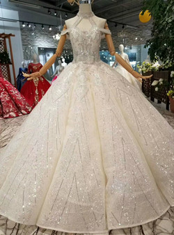 Shop 2019 Long & Short Light Champagne High Neck Backless Floor Length Wedding Dress With Beading With Factory Price From Kemedress