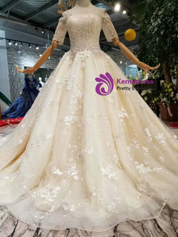 Shop 2019 Long & Short Champagne Ball Gown Tulle Appliques Off The Shoulder Short Sleeve Wedding Dress With Factory Price From Kemedress Shop 2019 Long & Short Champagne Ball Gown Tulle Appliques Off The Shoulder Short Sleeve Wedding Dress With Factory Price From Kemedress