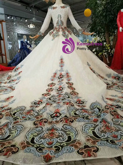 Shop 2019 Long & Short Light Champagne Ball Gown Long Sleeve Embroidery Wedding Dress With Train Crystal With Factory Price From Kemedress