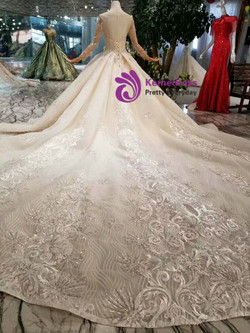 Shop 2019 Long & Short Champagne Ball Gown Tulle Sequins Long Sleeve Wedding Dress With Long Train With Factory Price From Kemedress