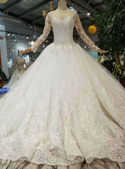 Shop 2019 Long & Short Ivory White Tulle Lace Appliques Long Sleeve Wedding Dress With Beading With Factory Price From Kemedress
