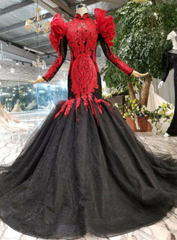 Shop 2019 Long & Short Black Mermaid Tulle Sequins Appliques Long Sleeve Wedding Dress With Removable Shoulder Ornament With Factory Price From Kemedress