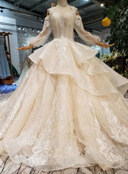Shop 2019 Long & Short Champagne Ball Gown Tulle Sequins Sweetheart Long Sleeve Appliques Wedding Dress With Factory Price From Kemedress