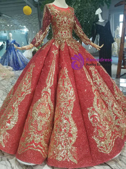 Shop 2019 Long & Short Red Ball Gown Sequins Long SLeeve Sequins Appliques Wedding Dress With Factory Price From Kemedress