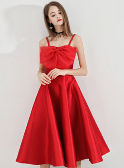 Shop 2019 Long & Short In Stock:Ship in 48 Hours Burgundy Spaghetti Straps Satin Short Prom Dress With Factory Price From Kemedress