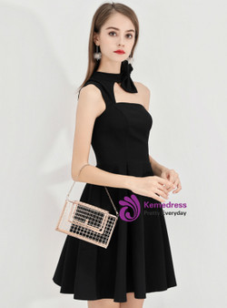 Shop 2019 Long & Short In Stock:Ship in 48 Hours Black Satin Halter Homecoming Dress With Bow With Factory Price From Kemedress