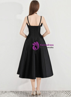 Shop 2019 Long & Short In Stock:Ship in 48 Hours Black Spaghetti Straps Satin Short Prom Dress With Factory Price From Kemedress