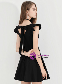 Shop 2019 Long & Short In Stock:Ship in 48 Hours Black V-neck Satin Short Homecoming Dress With Factory Price From Kemedress