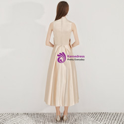 Shop 2019 Long & Short In Stock:Ship in 48 Hours Champagne Satin High Neck Prom Dress With Bow With Factory Price From Kemedress Shop 2019 Long & Short In Stock:Ship in 48 Hours Champagne Satin High Neck Prom Dress With Bow With Factory Price From Kemedress