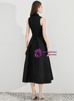 Shop 2019 Long & Short In Stock:Ship in 48 Hours Black Satin High Neck Prom Dress With Bow With Factory Price From Kemedress