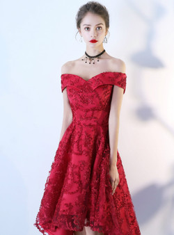 Shop 2019 Long & Short In Stock:Ship in 48 Hours Burgundy Hi Lo Off the Shoulder Short Prom Dress With Factory Price From Kemedress Shop 2019 Long & Short In Stock:Ship in 48 Hours Burgundy Hi Lo Off the Shoulder Short Prom Dress With Factory Price From Kemedress
