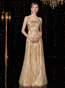 Shop 2019 Long & Short A-Line Champagne Gold Tulle Sequins Long Mother Of The Bride Dresses With Factory Price From Kemedress