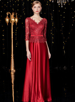 Shop 2019 Long & Short A-Line V-neck Satin Lace Burgundy 3/4 Sleeve Long Mother Of The Bride Dresses With Factory Price From Kemedress Shop 2019 Long & Short A-Line V-neck Satin Lace Burgundy 3/4 Sleeve Long Mother Of The Bride Dresses With Factory Price From Kemedress