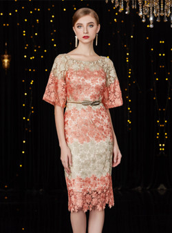 Shop 2019 Long & Short Sheath Short Lace Short Sleeve Knee Length Mother Of The Bride Dress With Sash With Factory Price From Kemedress