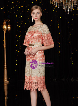 Shop 2019 Long & Short Sheath Short Lace Short Sleeve Knee Length Mother Of The Bride Dress With Sash With Factory Price From Kemedress
