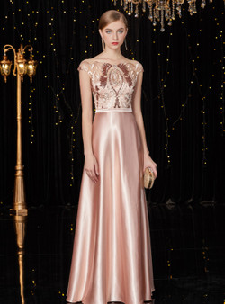 Shop 2019 Long & Short Champagne Satin Appliques Bateau Cap Sleeve Long Mother Of The Bride Dress With Factory Price From Kemedress