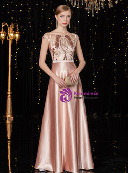 Shop 2019 Long & Short Champagne Satin Appliques Bateau Cap Sleeve Long Mother Of The Bride Dress With Factory Price From Kemedress
