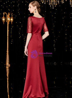 Shop 2019 Long & Short Burgundy Satin Short Sleeve Sequins Long Mother Of The Bride Dress With Factory Price From Kemedress