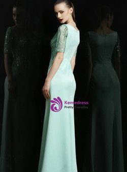 Shop 2019 Long & Short Green Satin Short Sleeve Sequins Long Mother Of The Bride Dress With Factory Price From Kemedress
