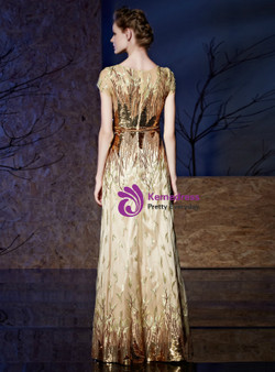 Shop 2019 Long & Short A-Line Champagn Gold Tulle Sequins Cap Sleeve Embroidery Mother Of The Bride Dress With Factory Price From Kemedress