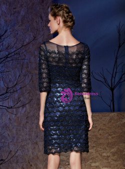 Shop 2019 Long & Short Navy Blue Sheath Lace 3/4 Sleeve Sequins Mother Of The Bride Dress With Factory Price From Kemedress
