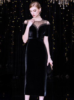 Shop 2019 Long & Short Black Velvet Sheath Cold Shoulder Short Sleeve Tea Length Mother Of The Bride Dress With Factory Price From Kemedress