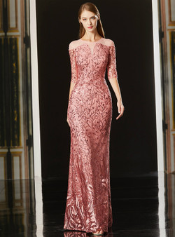 Shop 2019 Long & Short Pink Tulle Sequins Short Sleeve Long Mother Of The Bride Dress With Factory Price From Kemedress