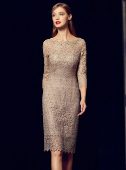 Shop 2019 Long & Short Sheath Gray Lace 3/4 Sleeve Knee Length Mother Of The Bride Dress With Factory Price From Kemedress