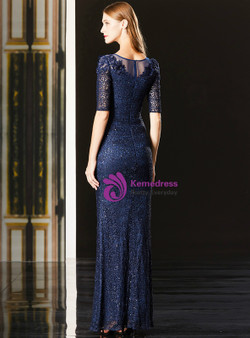 Shop 2019 Long & Short Mermaid Blue Lace Half Sleeve Appliques Long Mother Of The Bride Dress With Factory Price From Kemedress