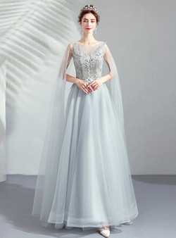 Shop 2019 Long & Short In Stock:Ship in 48 Hours Ready To Ship Gray Tulle Appliques Prom Dress With Factory Price From Kemedress