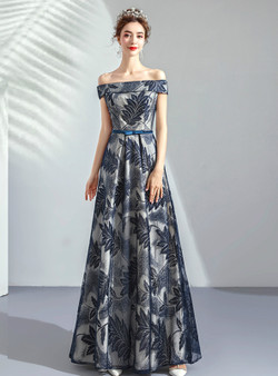 Shop 2019 Long & Short  In Stock:Ship in 48 Hours Ready To Ship A-Line Print Off the Shoulder Prom Dress With Factory Price From Kemedress