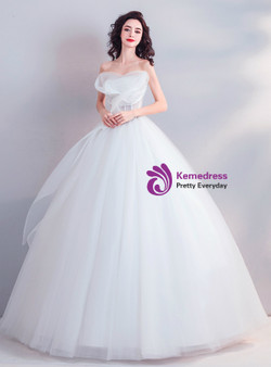 Shop 2019 Long & Short In Stock:Ship in 48 Hours White Strapless Tulle Corset Wedding Dress With Factory Price From Kemedress