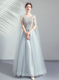 Shop 2019 Long & Short In Stock:Ship in 48 Hours Gray Tulle Appliques Backless Prom Dress With Factory Price From Kemedress