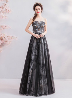 Shop 2019 Long & Short In Stock:Ship in 48 Hours Black Tulle Strapless Appliques Prom Dress With Factory Price From Kemedress Shop 2019 Long & Short In Stock:Ship in 48 Hours Black Tulle Strapless Appliques Prom Dress With Factory Price From Kemedress