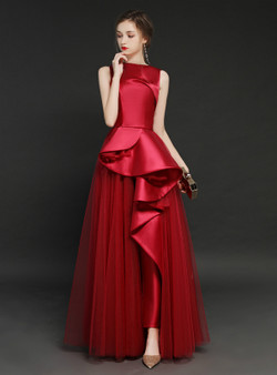 Shop 2019 Long & Short In Stock:Ship in 48 Hours Burgundy Tulle Satin Long Prom Dress With Factory Price From Kemedress Shop 2019 Long & Short In Stock:Ship in 48 Hours Burgundy Tulle Satin Long Prom Dress With Factory Price From Kemedress