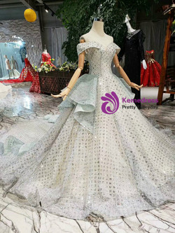 Shop 2019 Long & Short Silver Gray Ball Gown Tulle Sequins Off The Shoulder Wedding Dress With Long Train With Factory Price From Kemedress