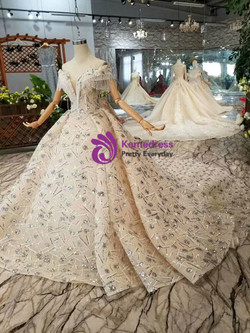 Shop 2019 Long & Short Champagne Ball Gown Sequins Off The Shoulder Beading Wedding Dress With Factory Price From Kemedress