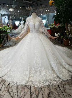 Shop 2019 Long & Short Ivory White Tulle Lace Appliques V-neck Backless Long Wedding Dress With Factory Price From Kemedress