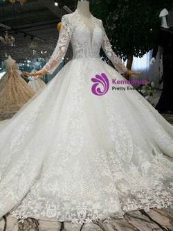 Shop 2019 Long & Short Ivory White Tulle Lace Appliques V-neck Backless Long Wedding Dress With Factory Price From Kemedress