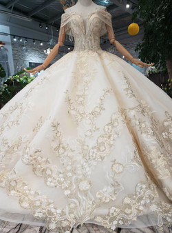 Shop 2019 Long & Short Champagne Tulle Appliques Off the Shoulder Beading Haute Couture Wedding Dress With Factory Price From Kemedress