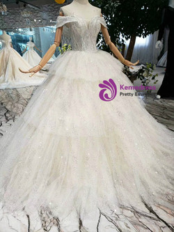 Shop 2019 Long & Short Champagne Ball Gown Tulle Sequins Off The Shoulder Wedding Dress With Beading With Factory Price From Kemedress